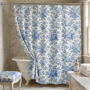 Rideaux De Douche Bleu et crème floral Toile de Jouy