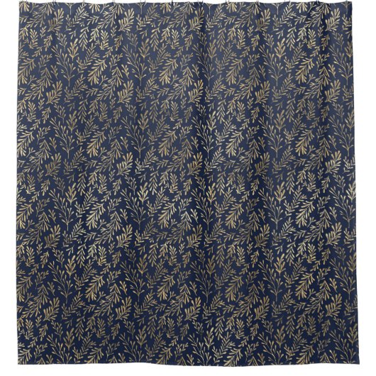Rideaux De Douche Bleu et or Abstrait Art Déco Motif Feuille  (Devant)