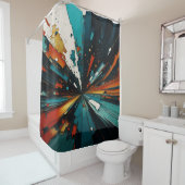 Rideaux De Douche Bleu Et Orange Abstraits 607 (En situation)