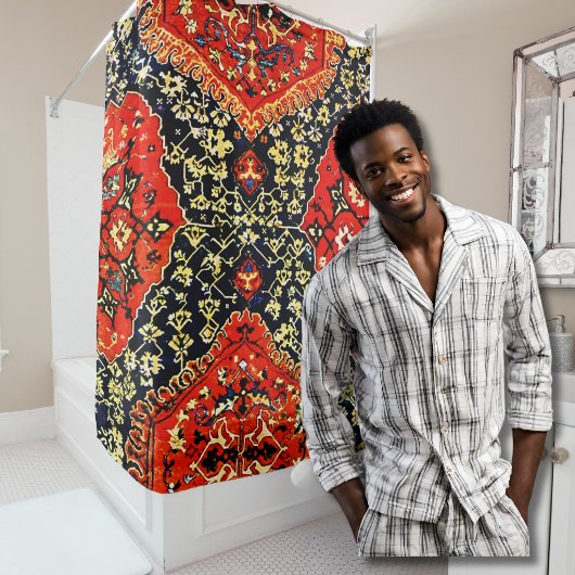 Rideaux De Douche Bleu et orange Oushak Tapis Oriental Imprimer