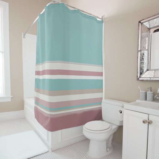 Rideaux De Douche Bleu et rose clair (En situation)