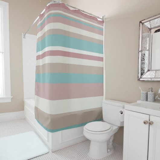 Rideaux De Douche Bleu et rose clair (En situation)