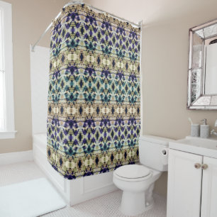 Rideaux De Douche Bleu ethnique, ikat beige