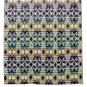 Rideaux De Douche Bleu ethnique, ikat beige (Devant)