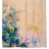 Rideaux De Douche Bleu Floral Abstrait Et Beige (Devant)