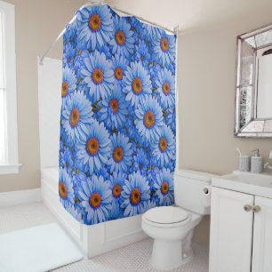 Rideaux De Douche Bleu floral bleu tournesol bleu marguerites motif