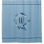 Rideaux De Douche Bleu Floral Wreath Custom Monogram Stripes (Devant)