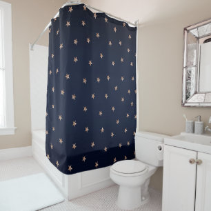 Rideaux De Douche Bleu foncé et rose gold pailleté étoiles ciel étoi