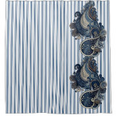 Rideaux De Douche Bleu foncé Paisley Bande Motif Retro Chic Boho (Devant)