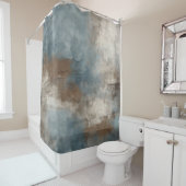 Rideaux De Douche Bleu Fumé Brown Beige Rustique Abstrait (En situation)