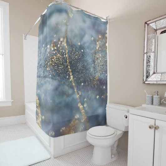 Rideaux De Douche Bleu Gold Glitter Glam 1 (En situation)