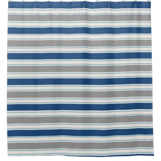 Rideaux De Douche Bleu, gris et blanc barré (Devant)