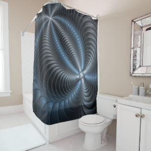 Rideaux De Douche Bleu Gris Plastique Art Fractal 3D Abstrait Modern