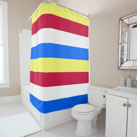 Rideaux De Douche Bleu, jaune, blanc, rouge et bleu (En situation)