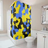Rideaux De Douche Bleu Jaune Noir Conception abstraite (En situation)