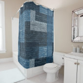 Rideaux De Douche Bleu Jean patch Work Faux Burlap (En situation)