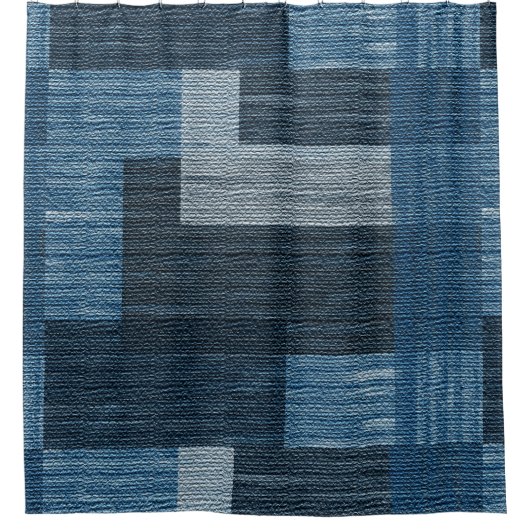 Rideaux De Douche Bleu Jean patch Work Faux Burlap (Devant)