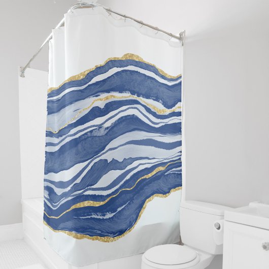 Rideaux De Douche Bleu Marbre Agate Parties scintillant or
