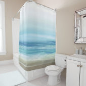 Rideaux De Douche Bleu marin Aquarelle Océan Waves Plage côtière (En situation)