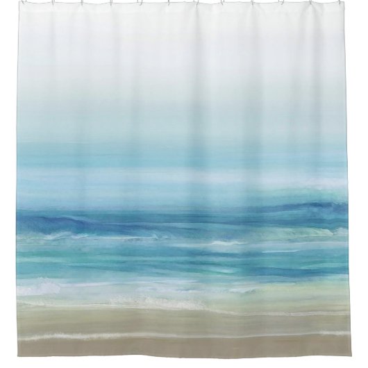 Rideaux De Douche Bleu marin Aquarelle Océan Waves Plage côtière (Devant)