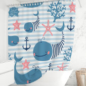 Rideaux De Douche Bleu marin mignon baleines et récif corallien