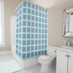 Rideaux De Douche Bleu marine aqua motif grec