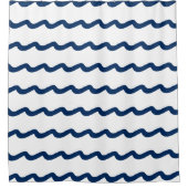 Rideaux De Douche Bleu marine Bleu blanc océan vagues motif (Devant)