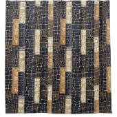 Rideaux De Douche Bleu marine crème marron rectangles (Devant)
