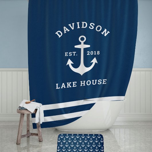 Rideaux De Douche Bleu marine Custom Family Lac House