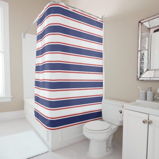 Rideaux De Douche Bleu marine et rouge (En situation)