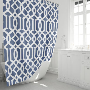 Rideaux De Douche Bleu marine et treillis blanc