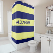 Rideaux De Douche Bleu marine gras H rayure #3 monogramme (En situation)