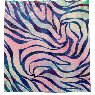 Rideaux De Douche Bleu métallique élégant et zèbre holographique