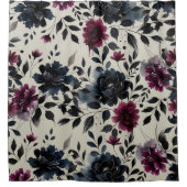 Rideaux De Douche Bleu Minuit Bourgogne Fleur Almond Beige (Devant)