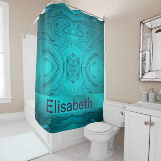 Rideaux De Douche bleu, moderne motif incurvé avec différentes fract (En situation)