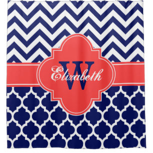 Rideaux De Douche Bleu Nuit Blanc Corail Rouge Marocain #5 Chevron 1