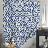 Rideaux De Douche Bleu Nuit et Damassé Blanc