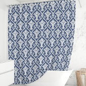 Rideaux De Douche Bleu Nuit et Damassé Blanc