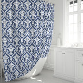 Rideaux De Douche Bleu Nuit et Damassé Blanc