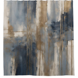 Rideaux De Douche Bleu Nuit Or Beige Aquarelle Abstraite