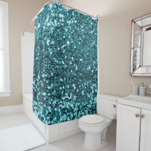 Rideaux De Douche Bleu Océan Aqua Faux Parties scintillant Sequin G
