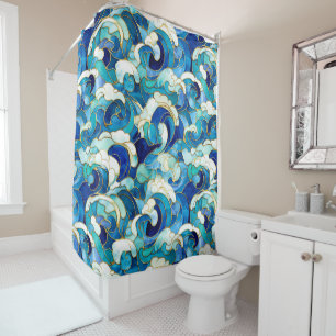 Rideaux De Douche Bleu Océan Vagues Vitré Mosaïque