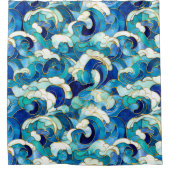Rideaux De Douche Bleu Océan Vagues Vitré Mosaïque (Devant)