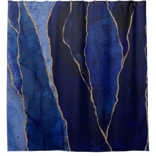 Rideaux De Douche Bleu & Or Agate Glam moderne Minimal (Devant)