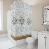 Rideaux De Douche Bleu Or Blanc Vietri Talavera Azulejo look (En situation)