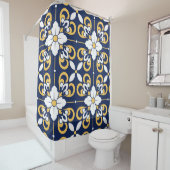 Rideaux De Douche Bleu or géométrique carrelage marocain (En situation)