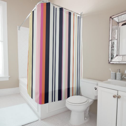 Rideaux De Douche Bleu, orange et rose (En situation)