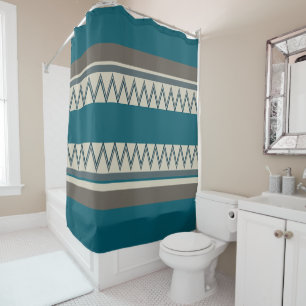 Rideaux De Douche Bleu paon et Gris rayures