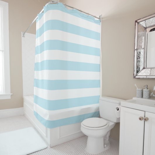 Rideaux De Douche Bleu pastel et blanc (En situation)