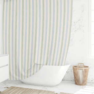 Rideaux De Douche Bleu pastel Vert sauge Rayure Bohème Maison de cam